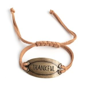 Suede and brass Thankful pull tie bracelet